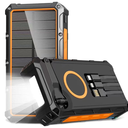 MQOUNY Solar Charger Power Bank36000mAh Built in Hand Crank and 3 Cables 15W Fast Wireless ChargerPortable Power Bank 6 Outputs & 4 Inputs Solar Portable ChargerFlashlights Compass - TaleezDeals