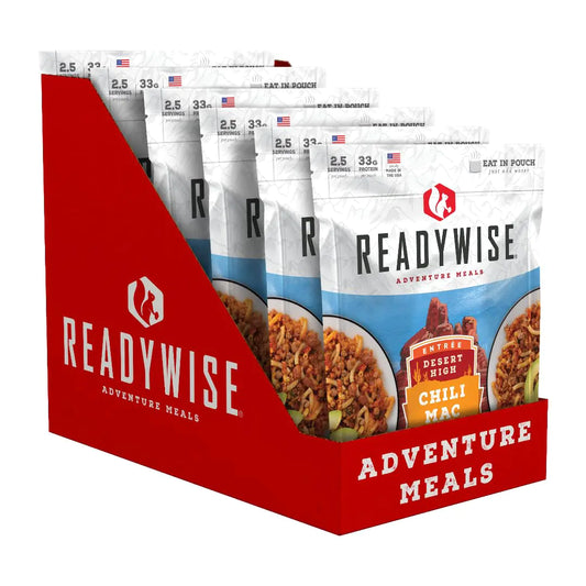 READYWISE - Adventure Meal Chili Mac with Beef 15 Servings Pack of 6 Emergency Preparedness Freeze Dried Food MRE Snack Pack or Emergency Food Backpacking Camping Hiking and Survival Food - TaleezDeals