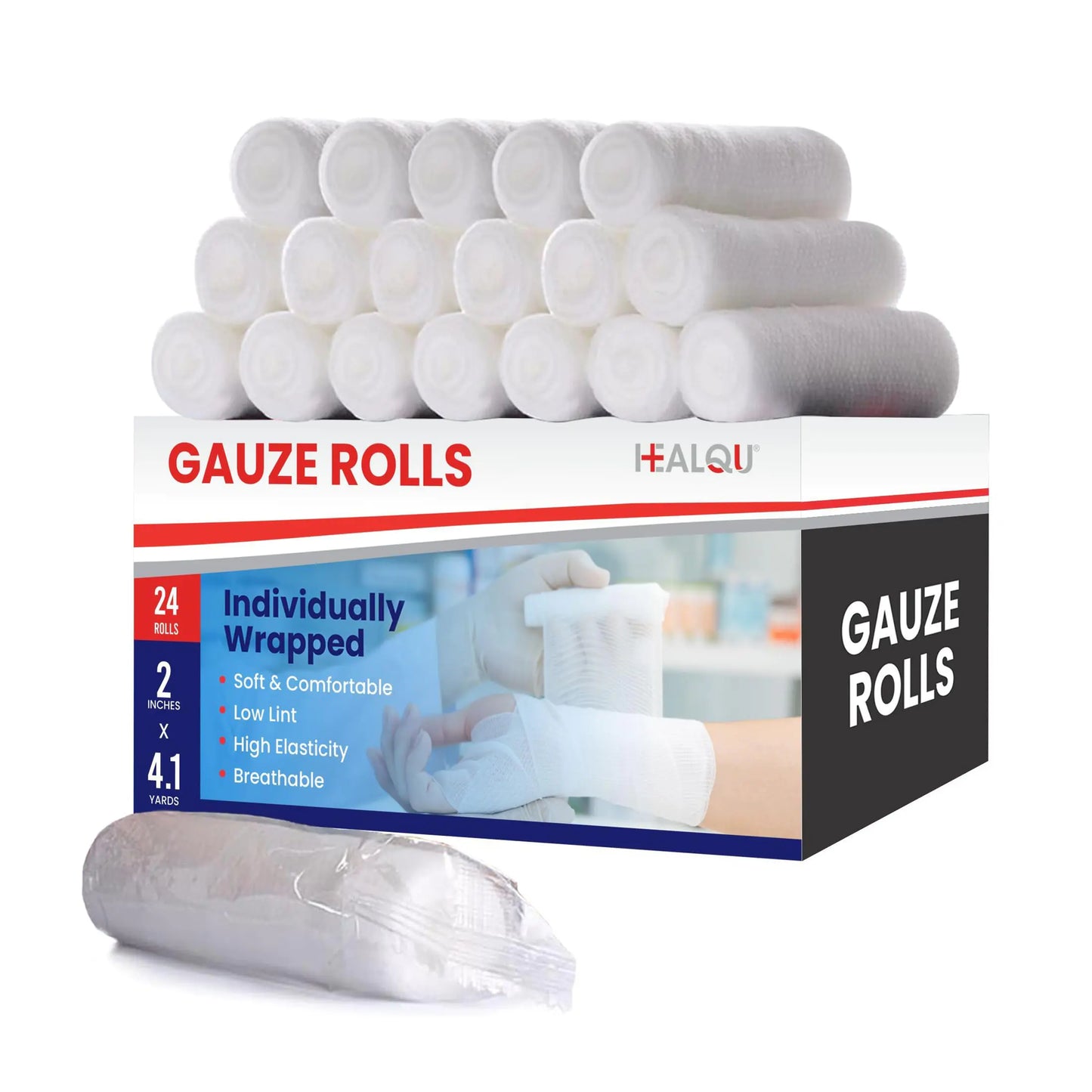 HEALQU Premium Gauze Rolls - 2” x 4.1 Yards - 24 Rolls Individually Wrapped Conforming Stretch Gauze Bandage - Super Soft Woven Stretch Gauze Bandages for Primary Wound Dressing Support - TaleezDeals
