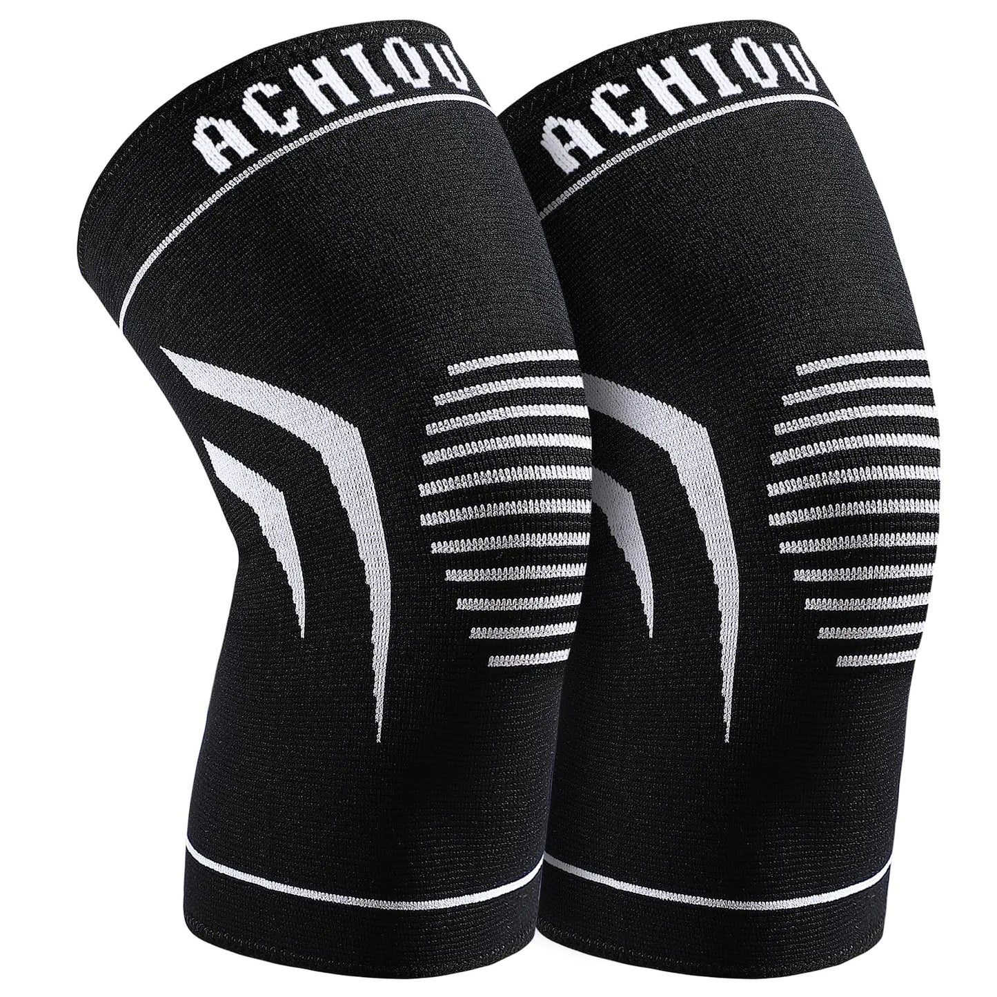 Achiou Knee Braces for Pain Relief (2 Pack) - Thin Compression Sleeves for Meniscus Tears Arthritis ACL Support and Joint Recovery - For Women Men Teenagers - Ideal for Workouts and Running - TaleezDeals