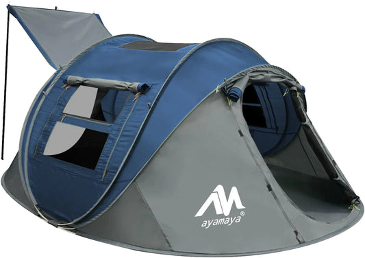 4 Person Pop Up Tents for Camping - AYAMAYA Waterproof Instant Family Tents with Skylight & Removable Rainfly Upgraded Large Size with 2 Doors -Automatic Easy Setup Beach Tent with Poles - TaleezDeals