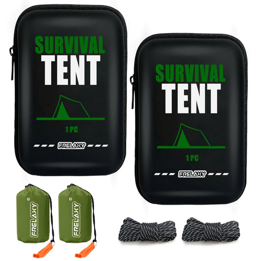 Frelaxy Extra-Thick Emergency Tent Compact Survival Tent with Whistle Upgraded Paracord Storage Pouch and EVA Case 2 Person Emergency Shelter for Backpacking Hiking (Army Green - 2 Pack) - TaleezDeals