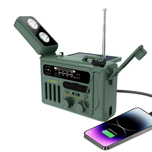 Solar Hand Crank RadioNOAA/AM/FM Weather Radio with Flashlight,Bluetooth Speaker Cellphone Charger USB Type-C ChargingPortable Battery Operated SOS AlarmCompass for Indoor Outdoor Emergencies - TaleezDeals