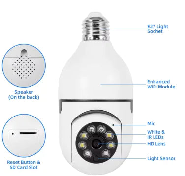 Bulb E27 Surveillance Camera Full Color Night Vision Automatic Human Tracking Zoom Indoor Security Monitor Wifi Mini IP Camera - TaleezDeals