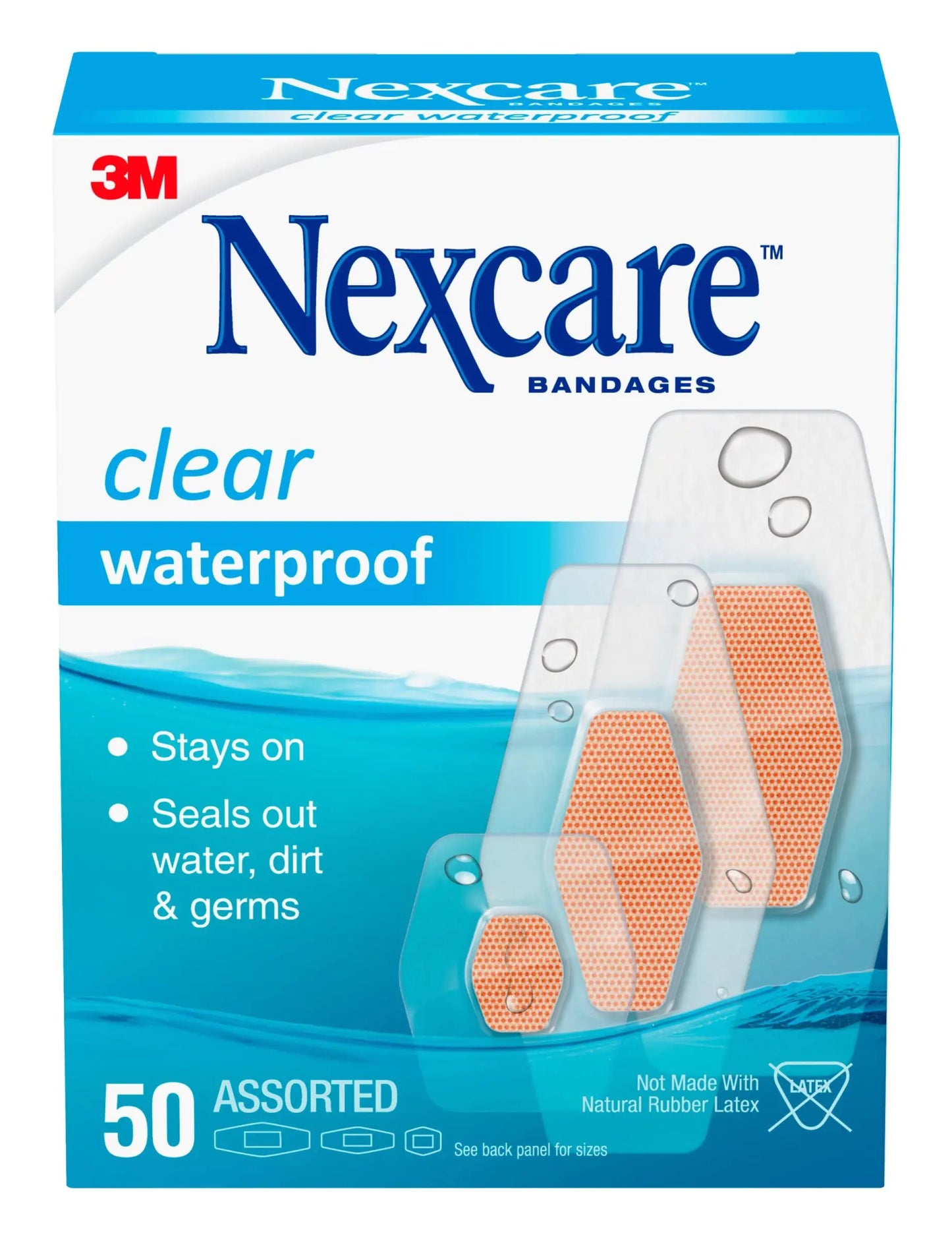 Nexcare Waterproof Clear Bandages Assorted Sizes 50 Bandages - TaleezDeals