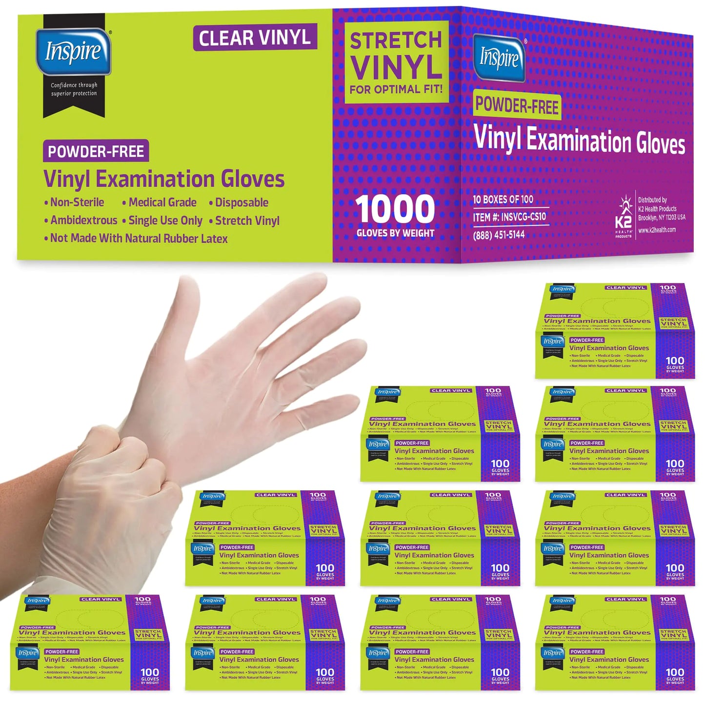 Inspire Exam Medical Gloves Clear Vinyl Gloves Disposable Gloves Cleaning Gloves Disposable Latex Free Gloves For Food Prep (1000 Medium) - TaleezDeals