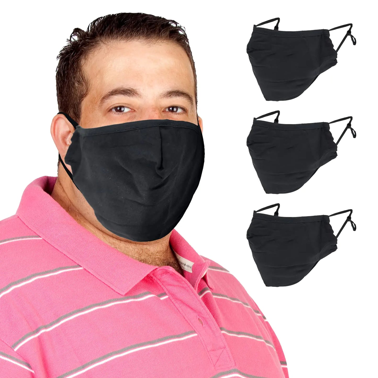 TUFF Face Mask 2XL XL Size Cloth Covering Reusable Washable Adjustable Masks Making Breathing Easier Black 3 Pack - TaleezDeals