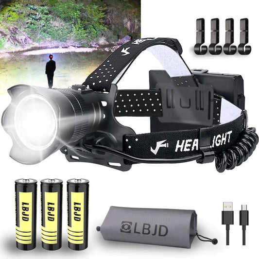 LBJD XHP90 LED Hunting Headlamp 90000 USB Rechargeable Headlamps with Red Lights Zoomable Super Bright Gifts for Men for Power Outages Hurricane Camping - TaleezDeals