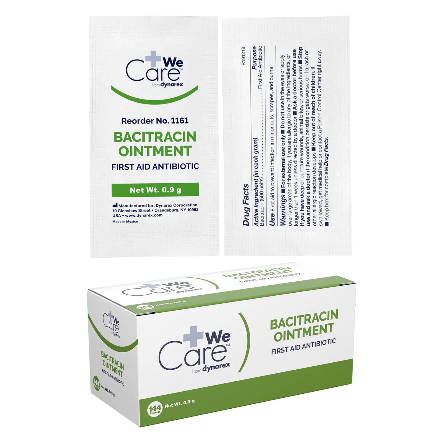 Dynarex Bacitracin Topical Ointment USP - First Response Wound Care Supplies for Minor Cuts Scrapes & Burns - Helps Keep Wounds Clean - 1 Box of 144 - 0.9g Packets - TaleezDeals