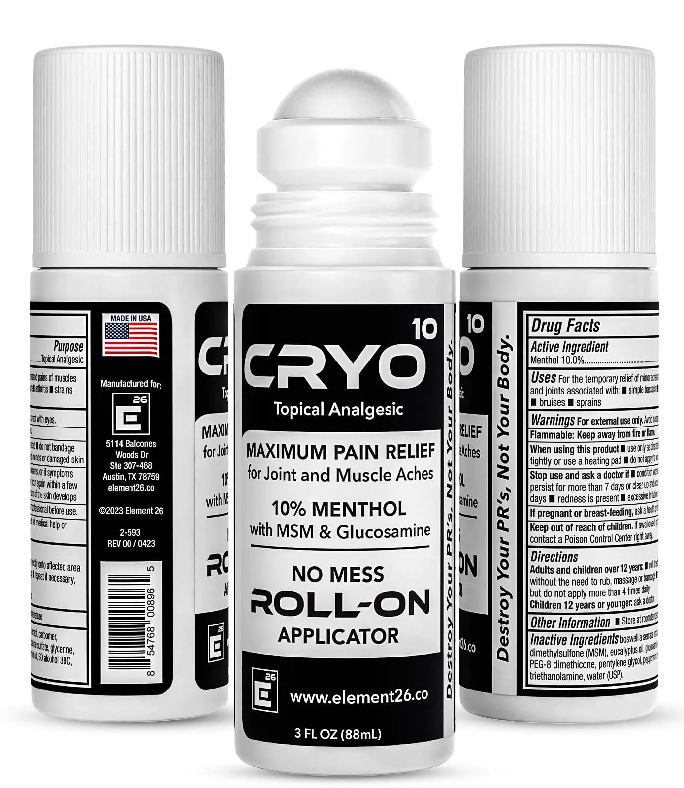 Cryo10 Roll On Pain Relief - Topical Analgesic (Pack Of 3) Topical Pain Relief Extra Strength For Muscle Pain Relief Joint Pain Relief Muscle Soreness Relief - Pain Relief Gel For Athletes - TaleezDeals
