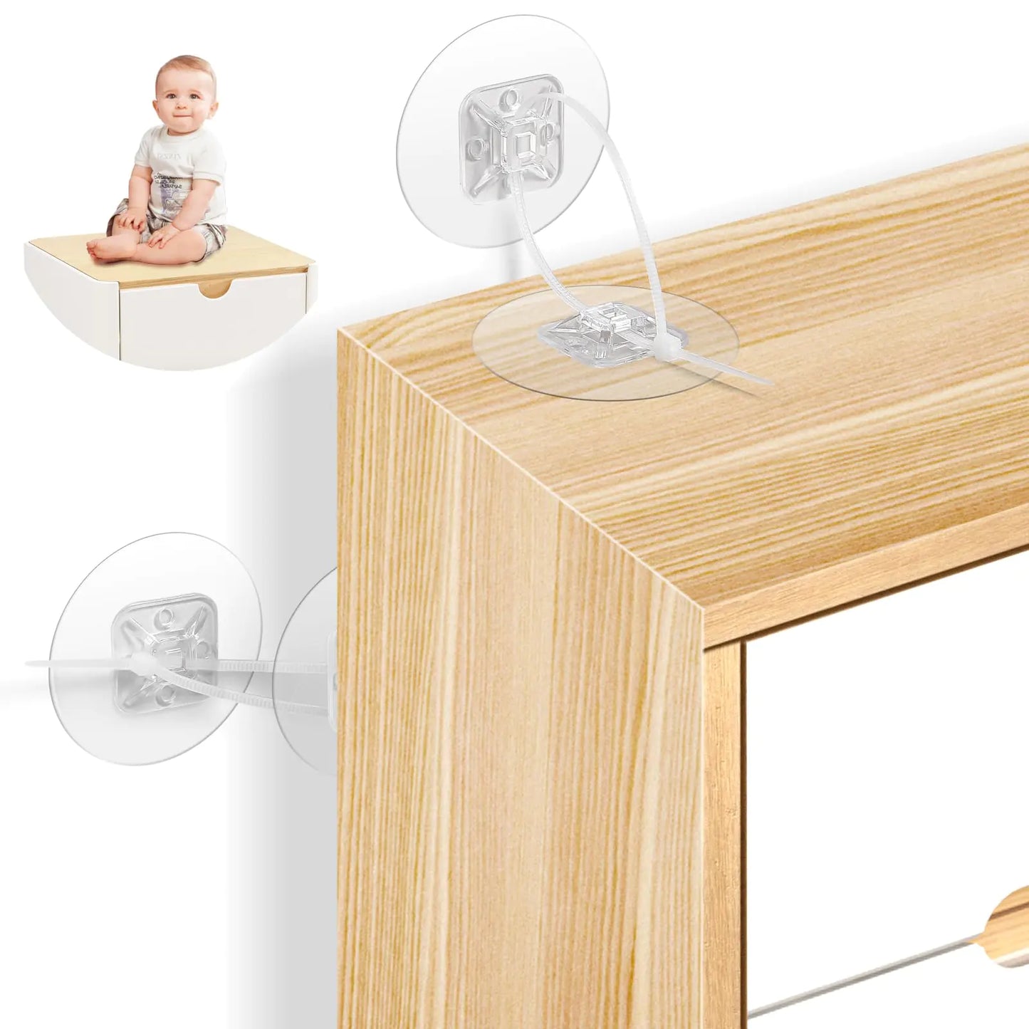 50PCS No Drill Adhesive Furniture Anchors Round Anti Tip Furniture Anchors for Baby ProofingFurniture Wall Anchor Earthquake Straps for Furniture Dresser for Child Safety - TaleezDeals