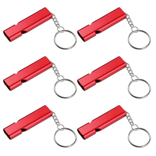 AOZUO 6PCS Emergency Whistles Loud 120dB Double Tube Whistle Aluminum Alloy Safety Whistle Survival Whistles with Keychain for Outdoor Camping Hiking Hunting Boating Backpacking(Red) - TaleezDeals