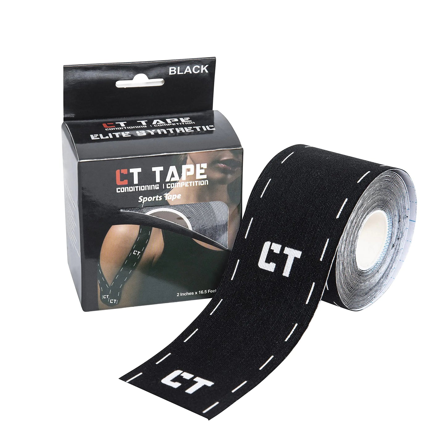 CT Tape Sports & Kinesiology Tape (16.5ft Uncut Roll) - Latex Free Water Resistant Uncut Kinesiology Tape for Knee Elbow Ankle Back & Shoulder Muscle - (Black) - TaleezDeals