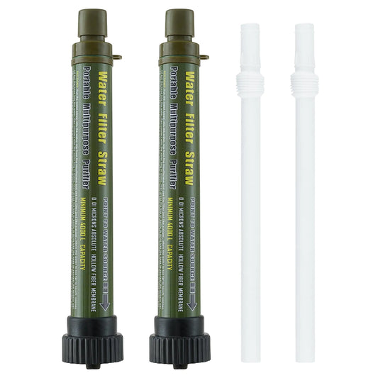 Water Filter Straw Outdoor Portable Personal Water Filter Straw Water Purifier Survival Gear and Equipment for Hiking Camping Travel and Emergency 2 Pack Army Green - TaleezDeals