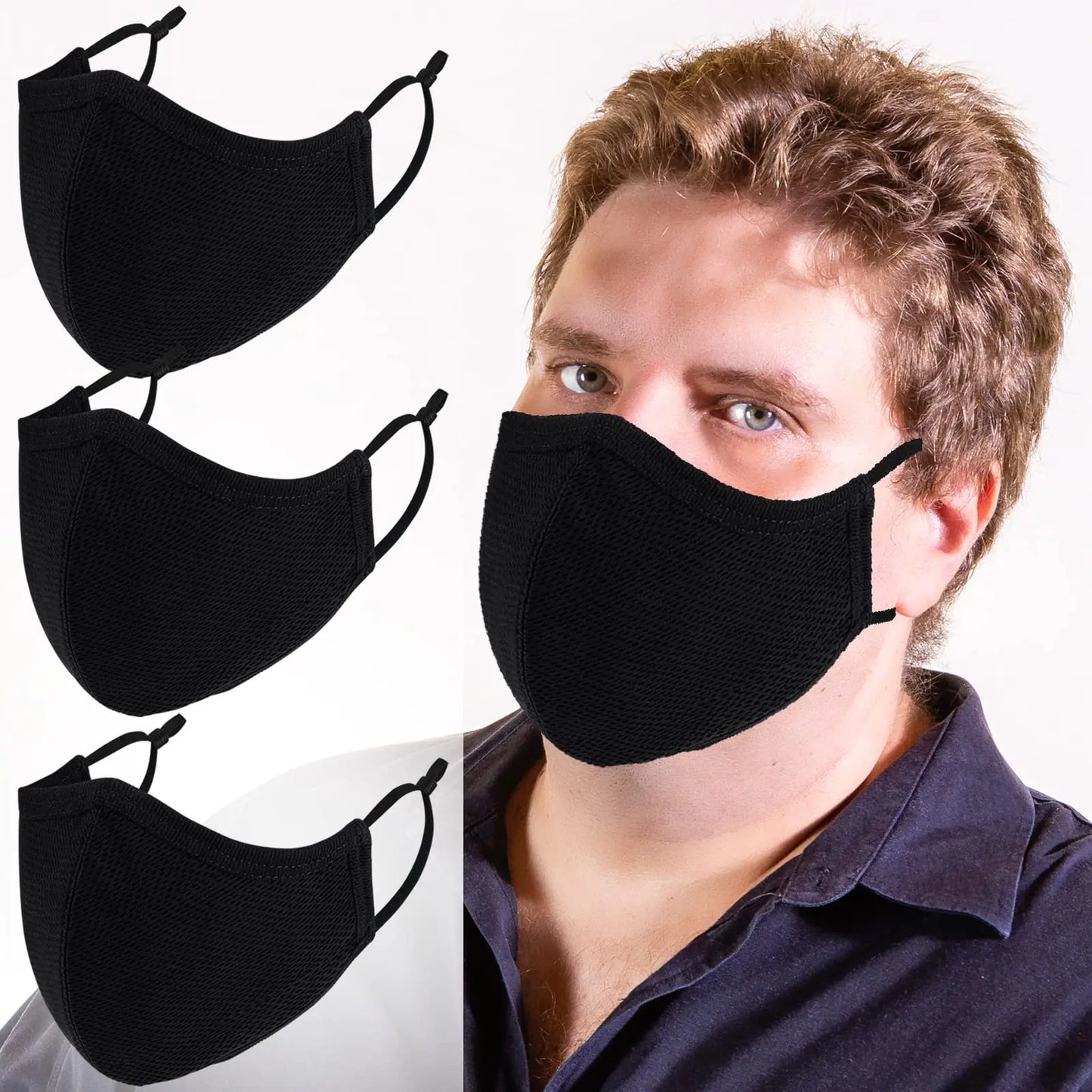 Extra Large Face Masks Breathable 3-Ply Cloth Face Mask Adjustable Ear Loops for Big Face Reusable Washable Black Cotton Masks for Adult Men (XL-Black-for Big/Beard Face Adults/Men) - TaleezDeals
