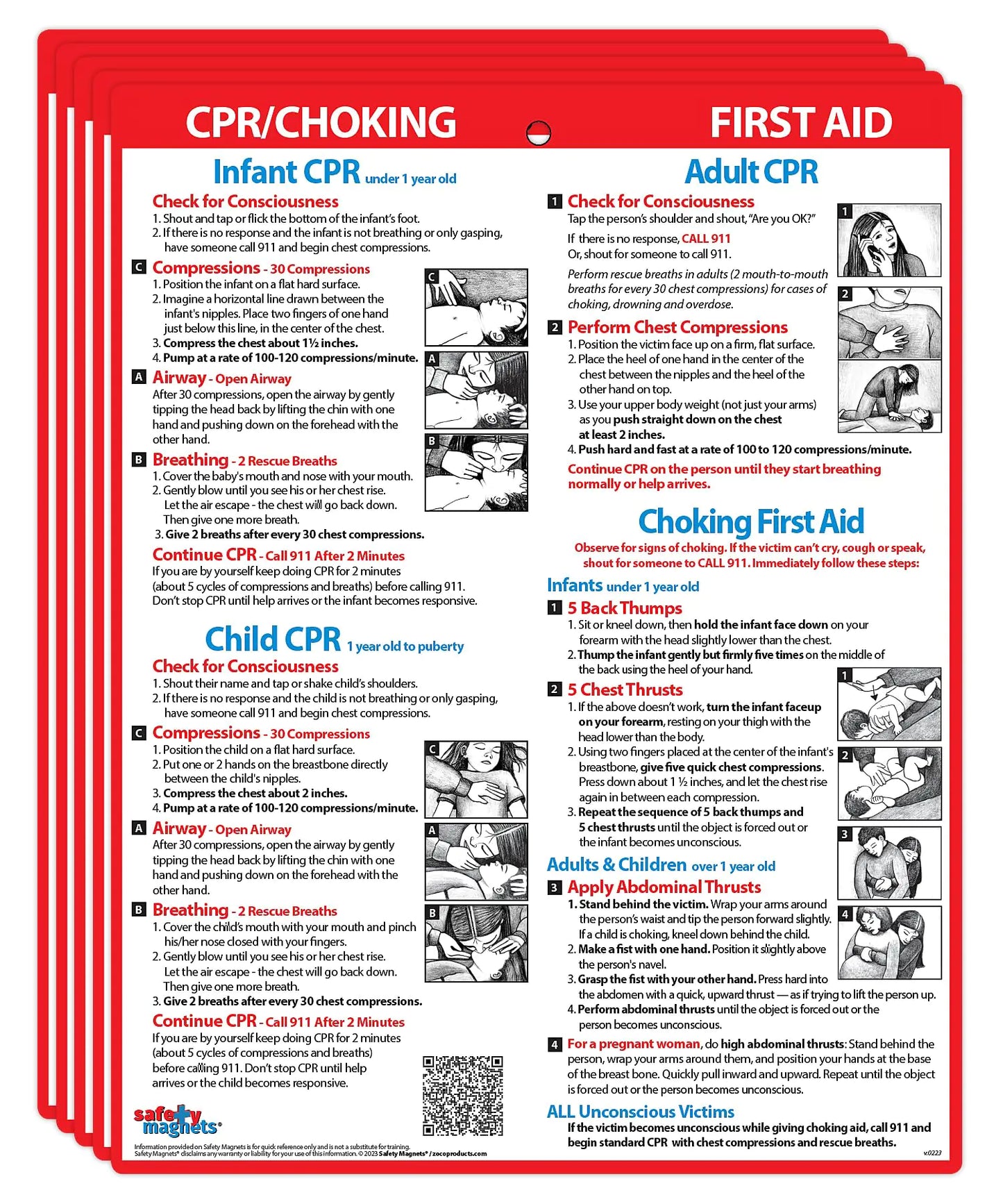 CPR & Choking First Aid Magnets (5-Pack) – Emergency Instructions for Infants Children & Adults – Laminated Heimlich Maneuver Charts with Magnetic Back – 8.5 x 11 Inches - TaleezDeals