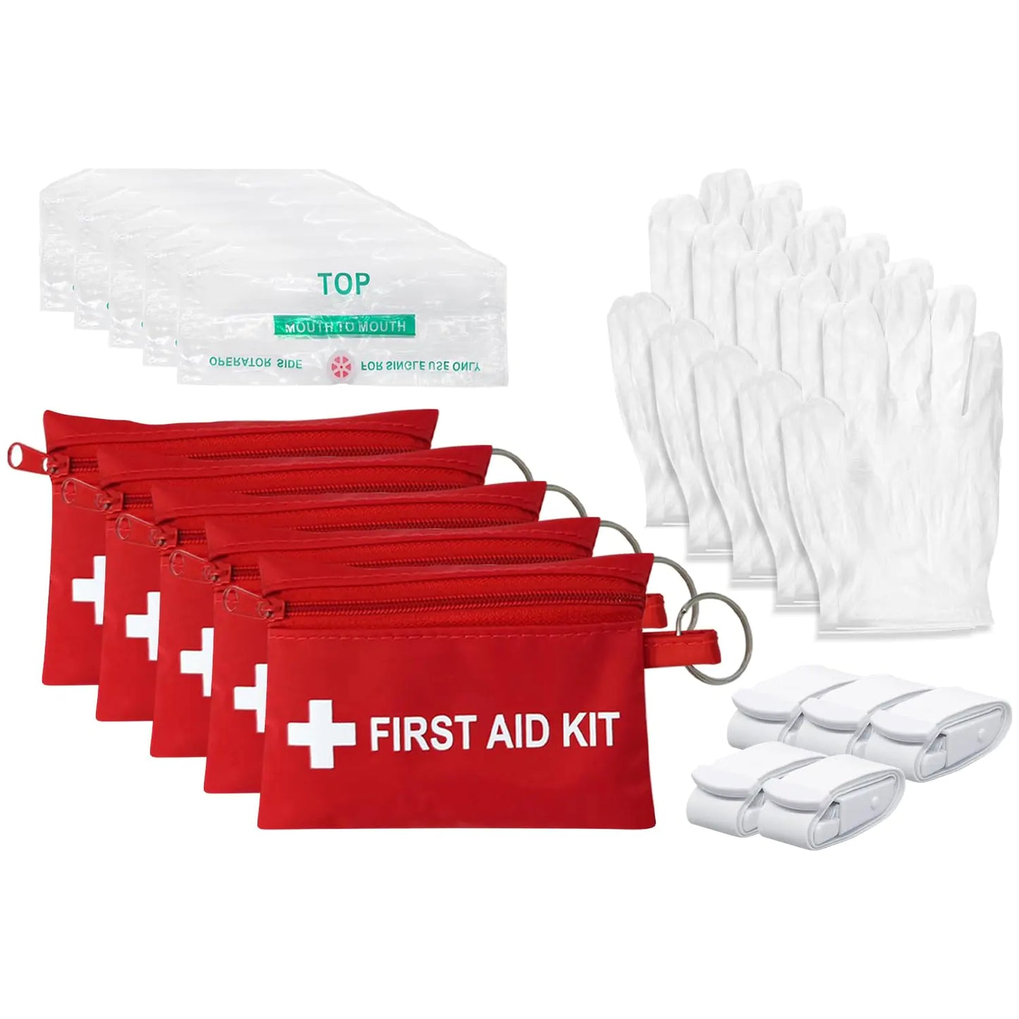 Yzpacc Mini First Aid Kit - CPR Pocket Mask Keychain CPR Face Shield with Breathing Barrier & Elastic Belt & One Pair of Disposable Gloves for Travel Home Camping - Emergency Supplies (5 Set) - TaleezDeals