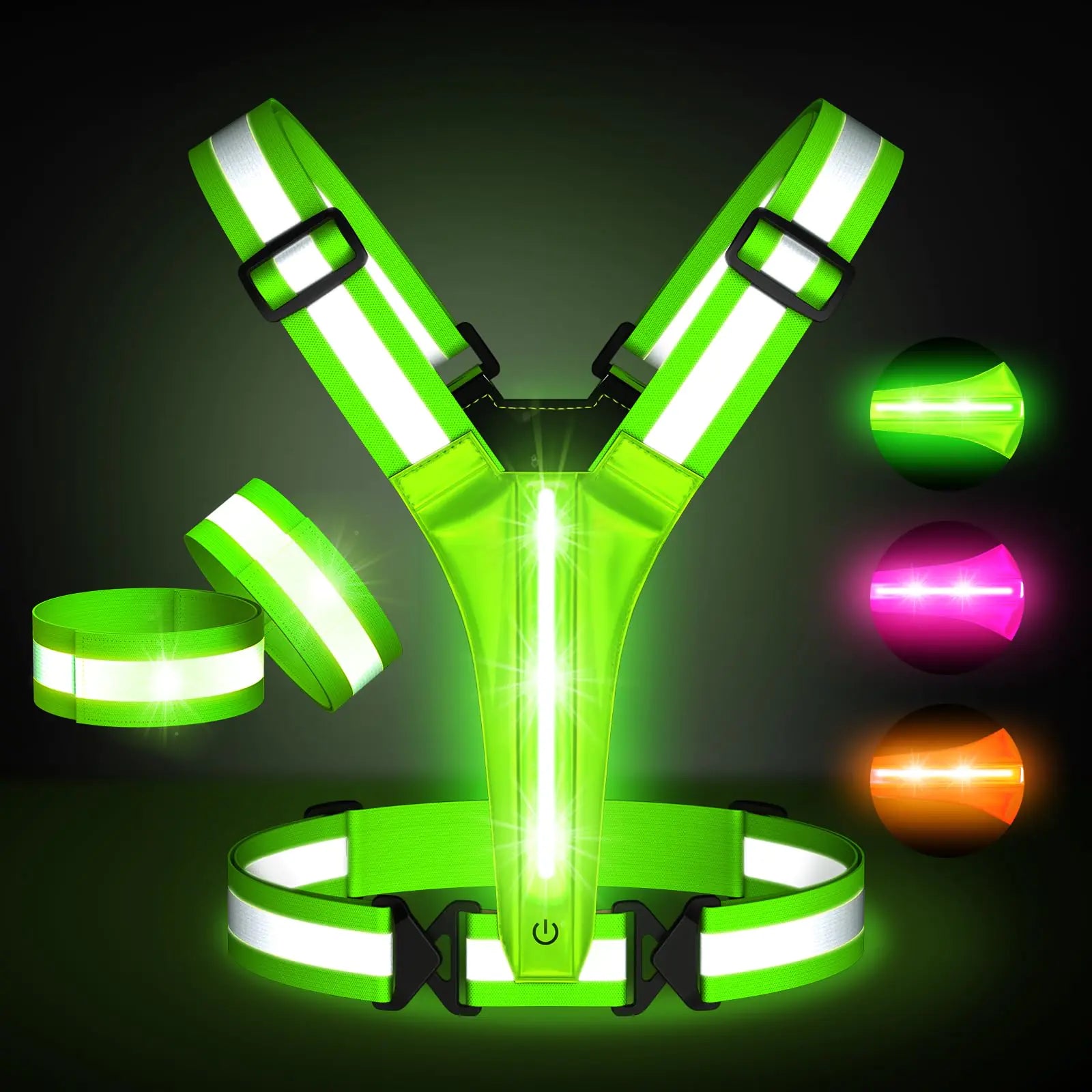 Led Light Up Running Vest Reflective Vest for runners night walking Rechargeable LED Reflective Running Vest High Visibility with Adjustable Waist/Shoulde Reflective Armband for Women Men (Green) - TaleezDeals