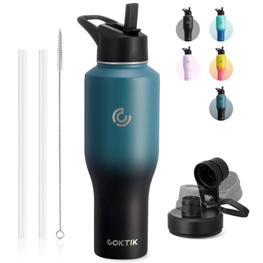 COKTIK Water Bottle Insulated 40 oz Water Bottles Straw Lid Spout Lid Cold for 36 Hrs Hot for 18 Hrs Cup Holder Friendly Leakproof (Indigo Crush) - TaleezDeals