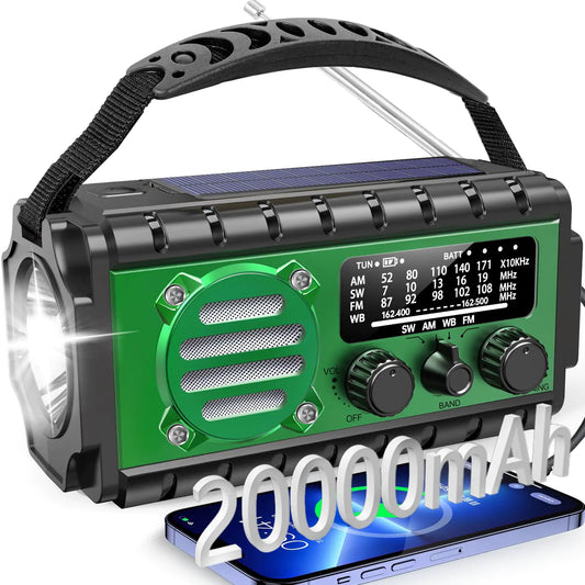 Aivica SW/NOAA/AM/FM Eergency Radio20000mAh/74000mWh Weather Radio Solar Hand Crank RadioBatery Powered RadioPortable RadioCellphone ChargeSOSFlashlight for Emergency/Home - TaleezDeals