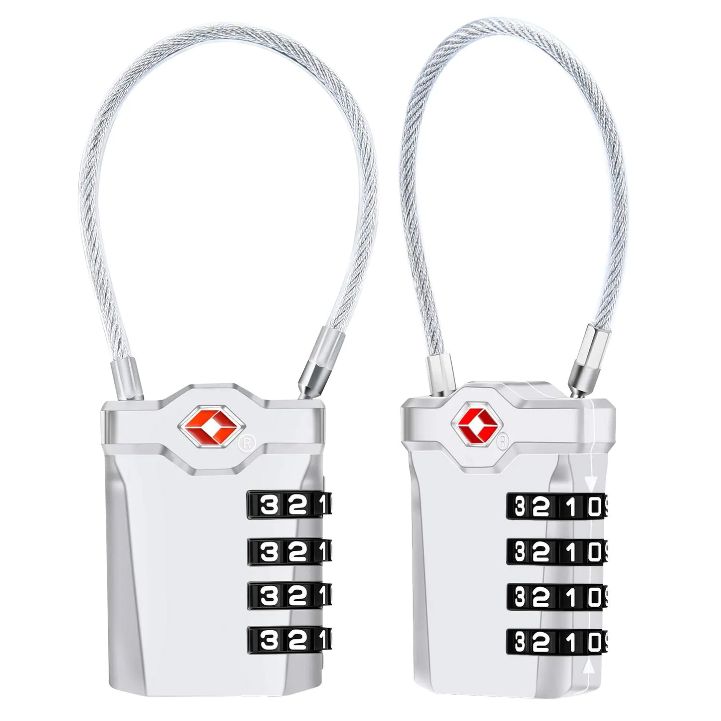 2 Packs TSA Luggage Locks with 14cm Flexible Cable Diyife 4-Digit Combination Travel Lock Security Padlock for Suitcase Luggage Backpack School or Gym Cabinet etc. (Silver) - TaleezDeals
