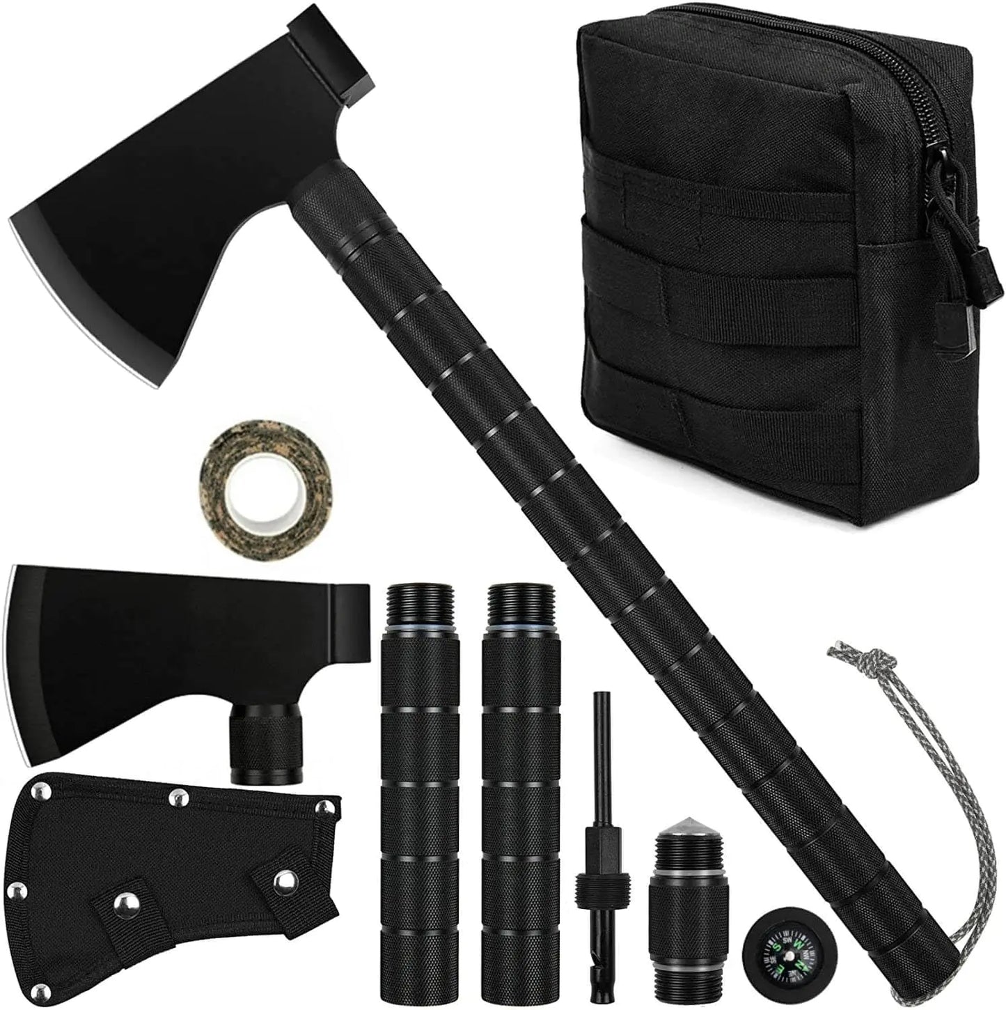 iunio Camping Axe Hatchet with Sheath Multi-Tool Camp Ax Survival Gear Folding Portable Tools for Hiking Backpacking Emergency Hunting Outdoor - TaleezDeals