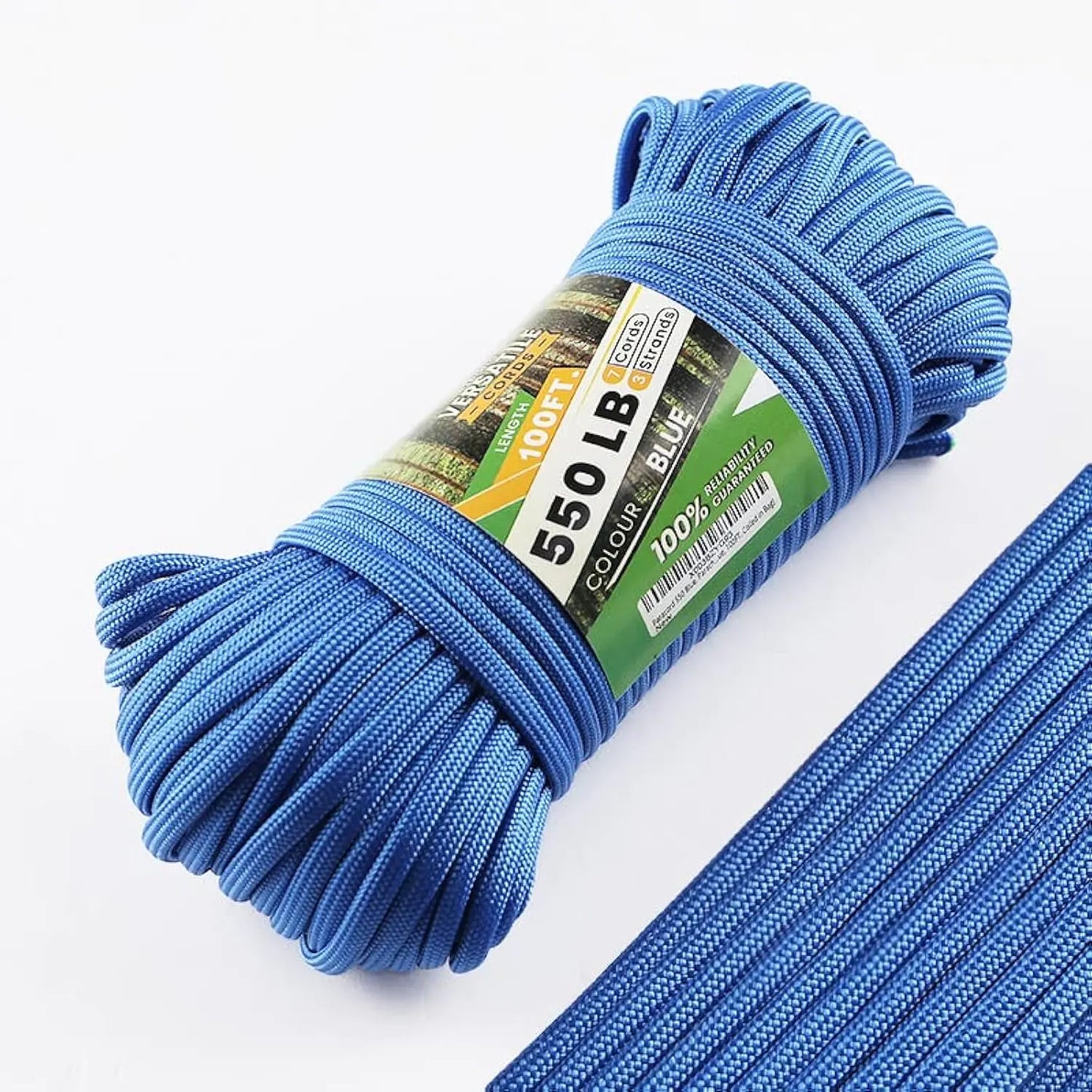 Blue Paracord 550 Parachute Cord Mil-Spec 100FT 100% Nylon Rope in Survival Gear and Equipment Heavy Duty Rope for Bracelet Leashes Lanyards and Camping (Blue 100FT. Coiled in Bag) - TaleezDeals