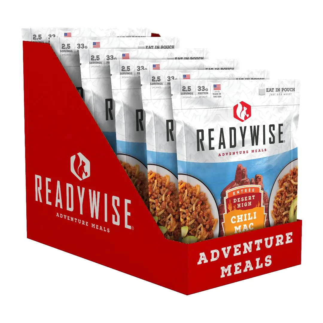 READYWISE - Adventure Meal Chili Mac with Beef 15 Servings Pack of 6 Emergency Preparedness Freeze Dried Food MRE Snack Pack or Emergency Food Backpacking Camping Hiking and Survival Food - TaleezDeals