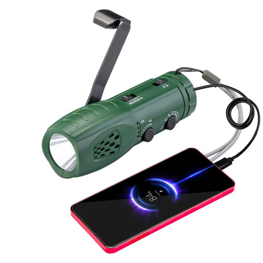 MOLEBIT Hand Crank Flashlight with Emergency Radio LED Torch Phone Charger Portable Dynamo SOS Rechargeable USB Charging Handheld LED Flashlights Built-in Loudspeaker for Camping Hiking Gift - TaleezDeals