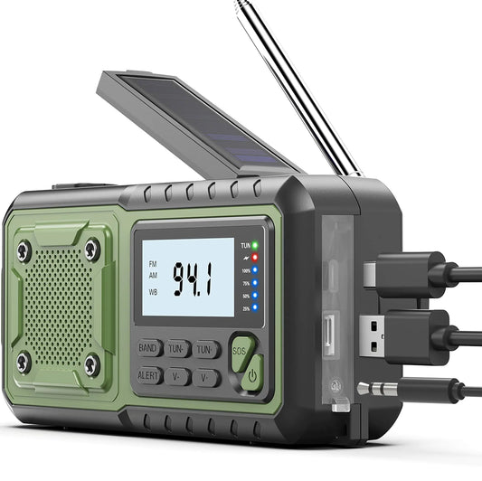 Crank Emergency Radio 5000mAh Weather Radio Solar Radios Battery Operated NOAA/AM/FM Weather Alert Radios with Power Bank Phone Charger SOS Alarm Flashlight & Reading Lamp Indoor Outdoor - TaleezDeals