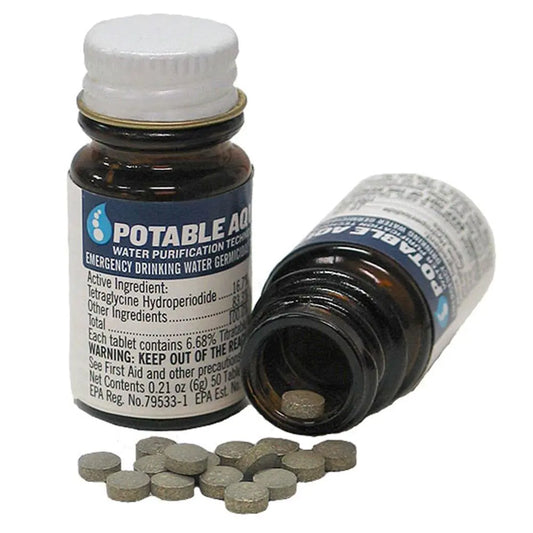 Potable Aqua Water Purification Tablets with PA Plus Portable and Effective Solution for Camping Hiking Emergencies Natural Disasters and International Travel Two 50ct Bottles - TaleezDeals