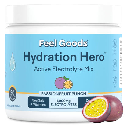 Feel Goods Hydration Hero 1000mg Electrolytes Powder Sugar Free Magnesium Organic Coconut Water L Theanine Vitamin C B12 Keto Vegan Plant Based Passion Fruit Punch 30 Servings - TaleezDeals