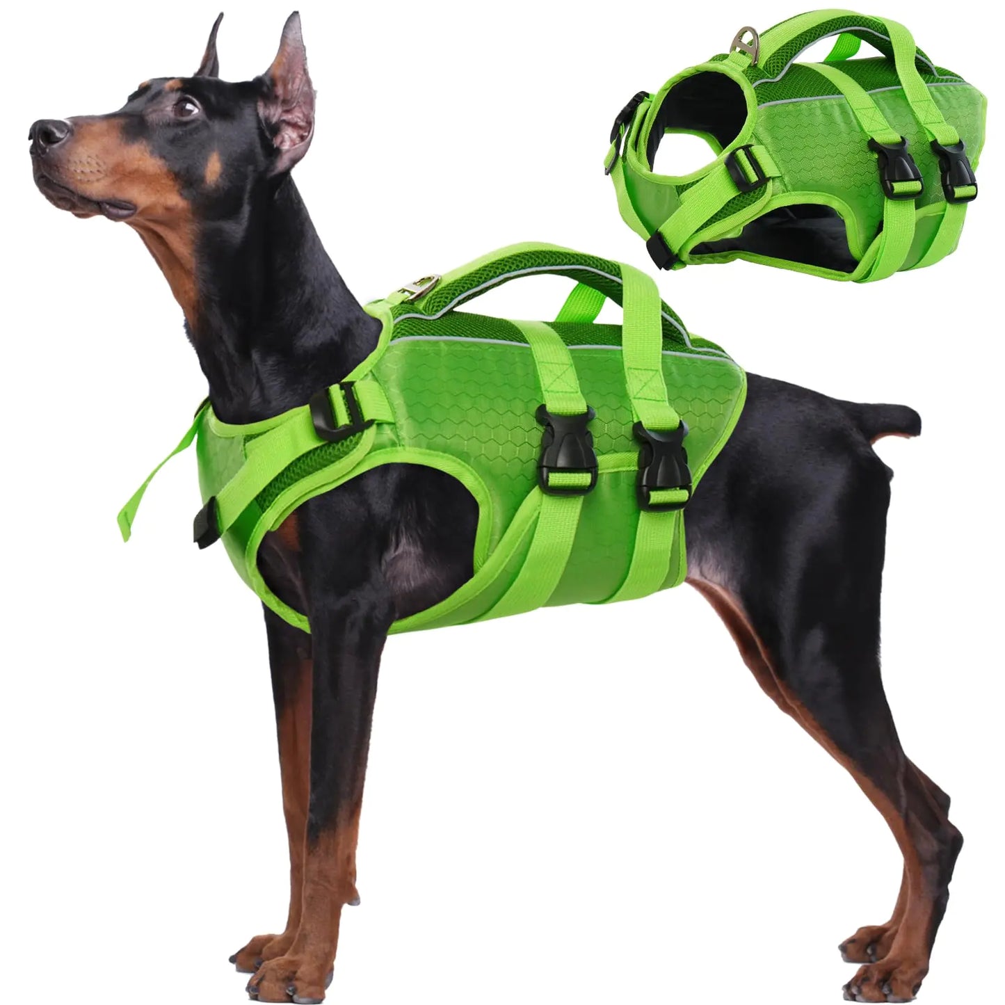 Reflective dog life jacket designed for swimming and boating