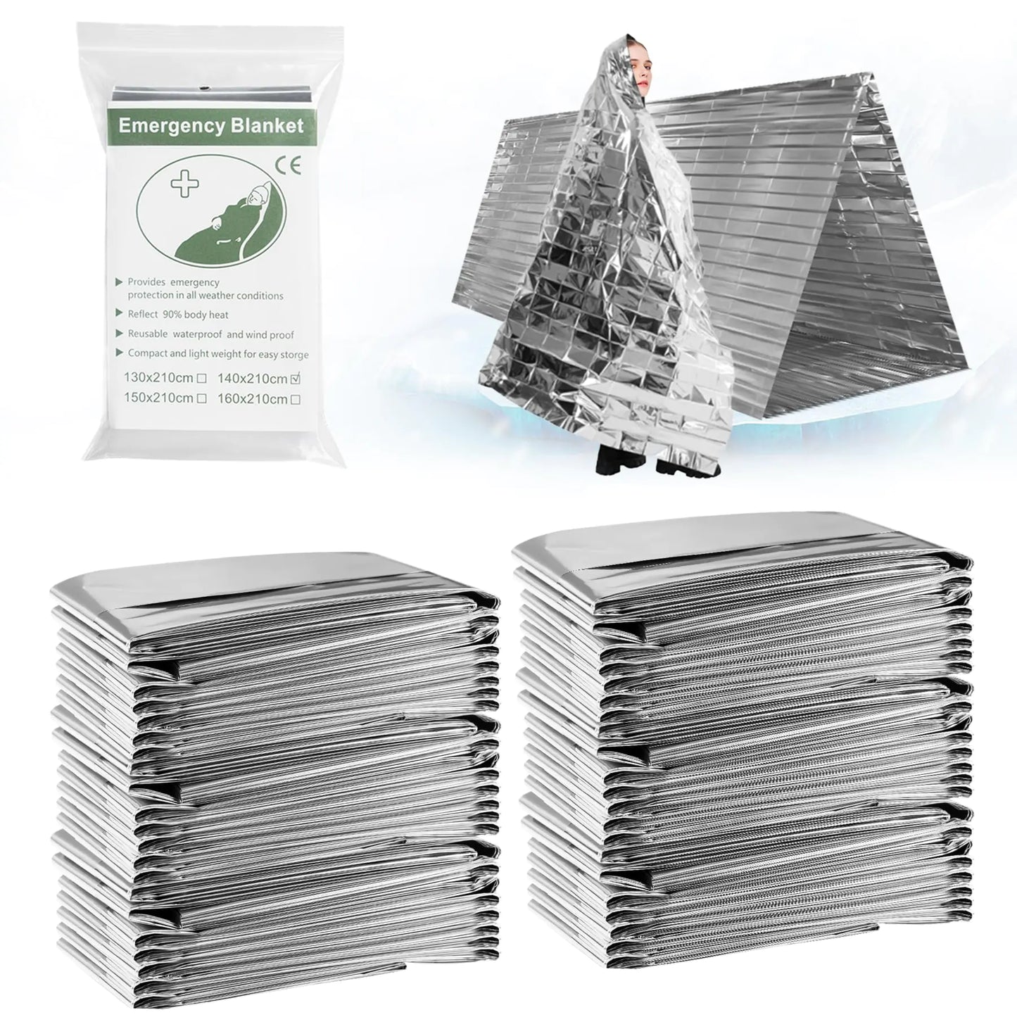 Thermal blanket designed for emergency survival situations, reflecting body heat to prevent hypothermia.