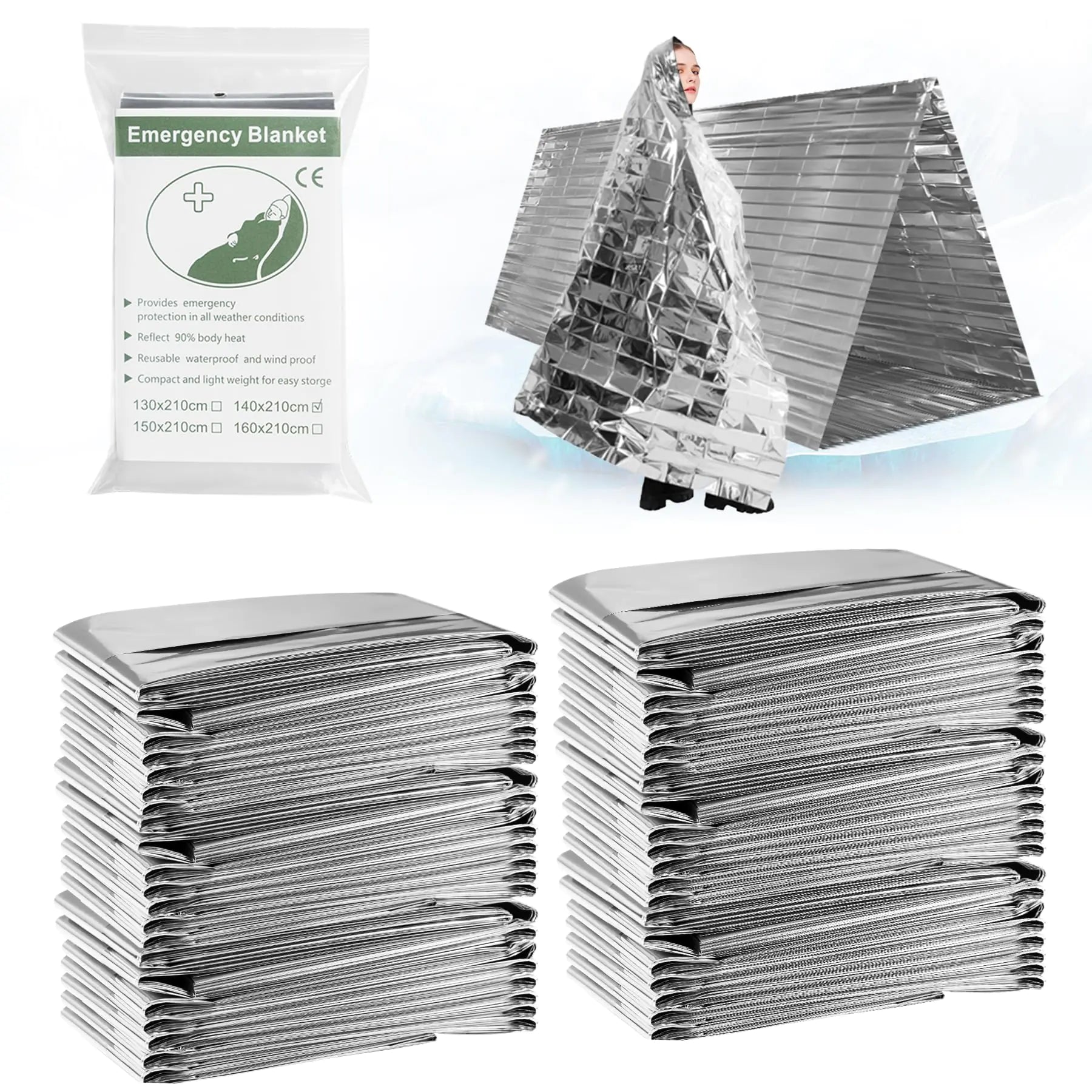 Thermal blanket designed for emergency survival situations, reflecting body heat to prevent hypothermia.