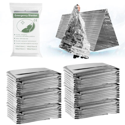 Thermal blanket designed for emergency survival situations, reflecting body heat to prevent hypothermia.